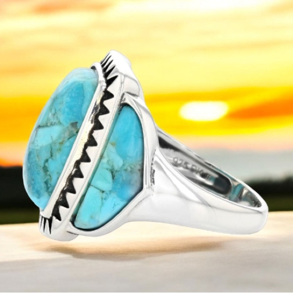 Southwest Blue Turquoise Oxidized Sterling Silver Ring Native American Size 10 - Picture 4 of 4